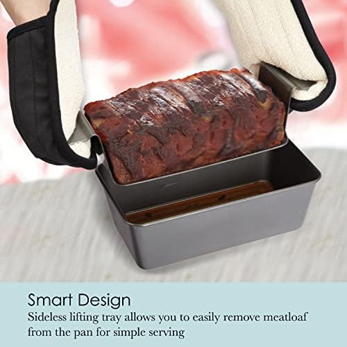 Chicago Metallic 2-Piece Healthy Meatloaf Pan with Draining Insert Professional Grade Non-Stick Carbon Steel Baking Pan with Lift and Serve Feature