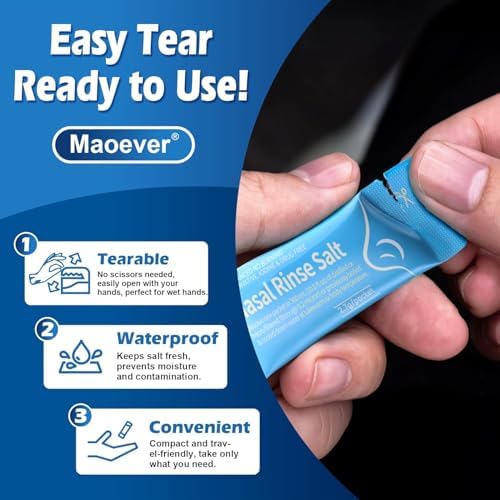 MAOEVER 120 Saline Nasal Packets, Nasal Salt Rinse for Neti Pots & Squeeze Bottles, Individually Wrapped & pH Balanced, Cooling Sinus Relief & Nasal Care(120, Mint Green)