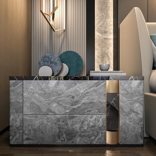 48x197inch Extra Wide Grey Marble Wallpaper Peel Stick Matte Thick Waterproof Adhesive Furniture Sticker Dark Gray Granite Textured Countertop Contact Paper Vinyl Wall Sticker for Bedroom Living Room