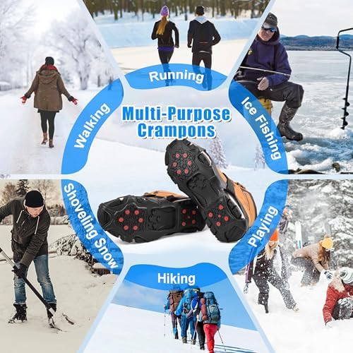 Ice Cleats for Shoes and Boots Tungsten Crampons Non-Slip Shoe Spikes Grippers for Snow and Ice Traction Cleats with Reflective Heel Slip-on Snow