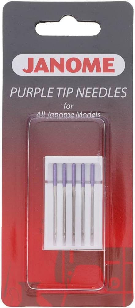 Janome Purple Tip Sewing Machine Needles, Size 90/14, Great for Heavy Fabrics and Sewing Across the Hem - 5 Needles per Pack