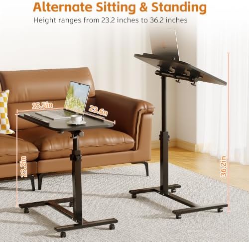 Furist Bed Desk Adjustable Overbed Bedside Table Rolling Laptop Tray Desk Cart Height Portable Mobile Sit Stand Table Tilting Hospital Bed with Wheels