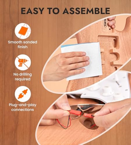 Tostar DIY Electric Guitar Kit, Solderless, Multi Sanded Polished Body, ST | Mahogany Body, Canadian Maple Neck, SSS Pickups, 6 String Tremolo Bridge, Complete Accessories, Hands On Learning