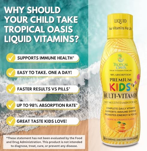 Premium Liquid Multivitamin For Kids | Sugar Free Kids Vitamins | 100% DV of 14 Vitamins for Kids | Multivitamin for Children Ages 4+ | Great Tasting, Non-GMO, Max 98% Absorption Rate- 16 oz, 32 Serv