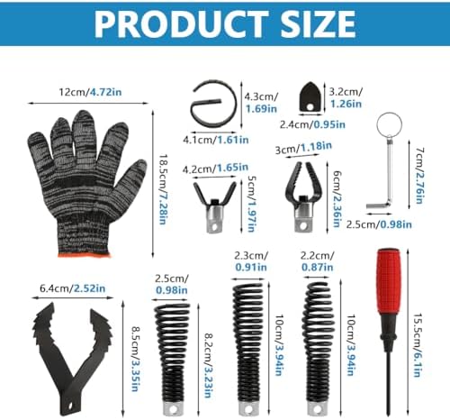 8-Piece Drain-Snake Drill Attachments for 1-4" Pipes, Cutter and Auger Set Compatible with 50FT-100FT Electric Drain-Snake Cable