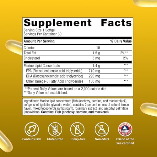 Metagenics OmegaGenics Omega-3 Fish Oil 1000mg EPA DHA -High Potency Omega 3 Supplement for Heart, Brain & Joint Health-Sustainably Sourced- 60 Softgels