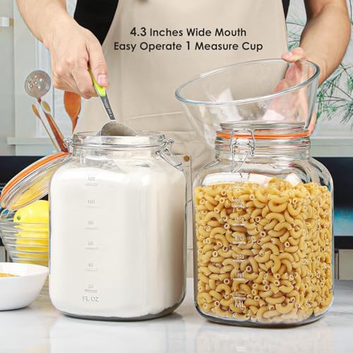 Qianfenie 1.1 Gallon Wide Mouth Airtight Glass Storage Containers with Lids