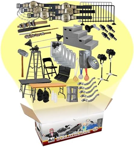 50 Piece Accessory Starter Kit for Wrestling Figures | Build an Entire Wrestling Figure Setup with 50 Accessories Including Tables, Belts, Ladders