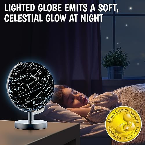 USA Toyz Illuminated World Globe with Stand - 3in1 STEM Globes for Adults and Kids, Constellation Map, Built-In LED Night Light Lamp, Easy to Read Texts, Non-Tip Base, 13.5 Inch Tall, 9 Inch Diameter