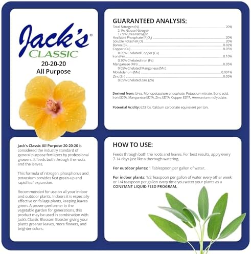 Jack's Classic 20-20-20 All Purpose Water-Soluble Fertilizer, 8oz | Powdered, Targeted Micronutrient Package, Promotes Growth, Green-Up, and Leaf Expansion on All Indoor and Outdoor Plants