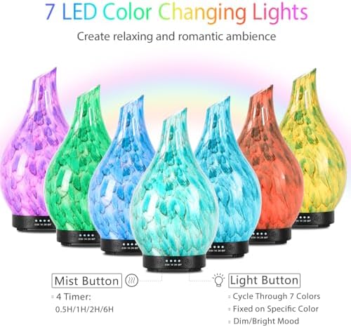 Aromatherapy Essential Oil Diffuser for Home- Art Glass Diffuser for Essential Oils with Waterless Auto Shut-Off 4 Timer 7 Colors LED Night Light