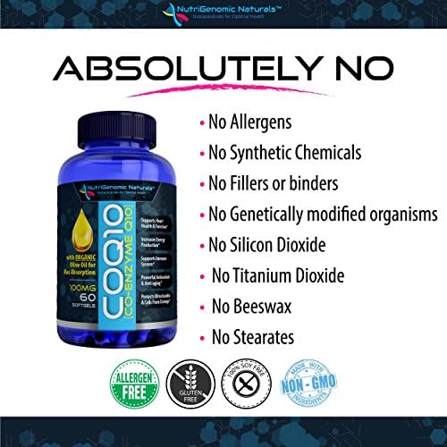 CoQ10, Coenzyme Q10, Highest Absorption with Organic Olive Oil, 100mg, 60 Softgels, Ubiquinone, Ubiquinol, Supports Heart Health. Pure, Natural