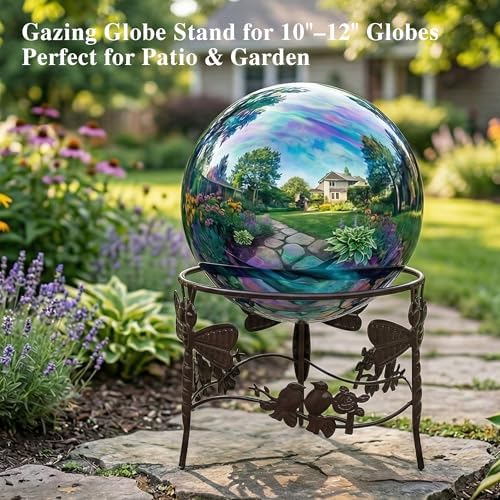 Topadorn Gazing Ball Stand for 10 /12 Inch Garden Globe with Butterfly | Metal Garden Globe Stand with Butterfly Design, Outdoor Weather Resistant Decorative Holder for Yard Patio Lawn