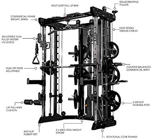 Smith Machine, Cables with Built in 160 kg Weights