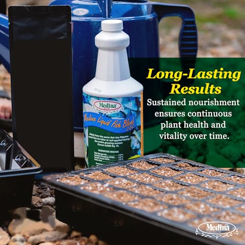 Medina Liquid Fish Blend Fertilizer 2-3-2, 1 Gallon | Gro, Bloom, and Lush Gardens, Seaweed Enriched Plant Food, Vibrant Growth and Blooms, Available