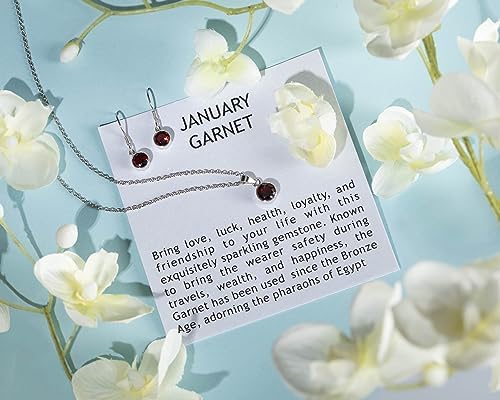 Shop LC Red Garnet Jewelry Set for Women Necklace Dangle Earrings 925 Sterling Silver Platinum Plated Fish Hook Ct 2 Size 20" Gifts for Women