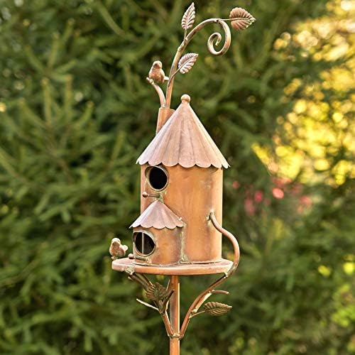 Copper Colored Multi-Birdhouse Stakes, Room for 2 Bird Families in Each (Farm Silos)