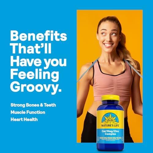 Nature's Life Cal Mag Zinc Complex - Calcium (1000 mg), Magnesium (500 mg), Zinc (15 mg), & D3 Supplement, Trace Mineral Support for Bones & Teeth