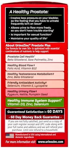 Urinozinc Prostate Plus, Saw Palmetto & Beta Sitosterol Supplement for Men, Reduce Frequent Urination (2 Month Supply, 120 Count)