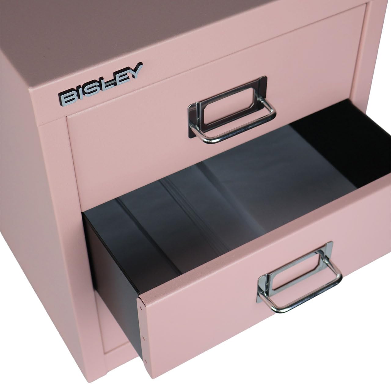 5-Drawer Steel MultiDrawer Cabinet - Orange, by Bisley | Chrome Pull Handles with Label Holders, Powder-Coated Steel, Removable Drawers, Desktop Storage, Labels Included