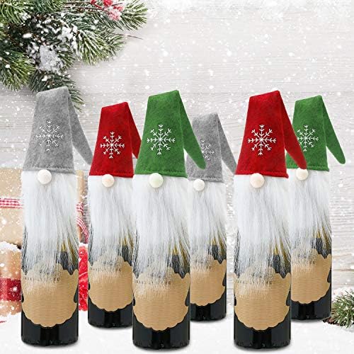 Boao 6 Sets Christmas Gnome Wine Bottle Covers Knit Toppers Party,Style 9