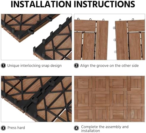 Yaheetech 27PCS Patio Floor Tiles Outdoor Interlocking Deck 12 x 12in,Wood