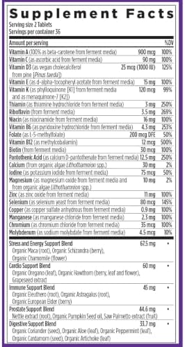 New Chapter Men's Multivitamin Advanced Formula for Stress, Brain, Immune, Heart & Energy Support, Higher Levels of Whole-Food Fermented Essential Nutrients for Men + Selenium + B Vitamins, 120 ct