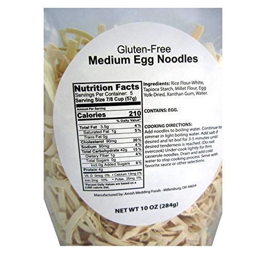 Gluten Free Noodles Amish Wedding Foods Double Yolk Medium Egg Noodle 10 oz Bag (Pack of 6-10 oz Bags)