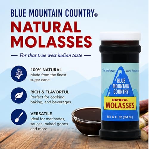 Blue Mountain Country Natural Molasses, 12 oz - Authentic West Indian Molasses, Rich Dark Sweetener for Baking, Cooking, Marinades & Beverages