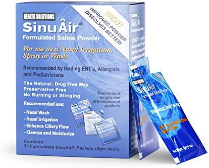 SinuAir Sinus Rinse Salt Solution - Saline Powder for SinuPulse System, Neti Pot Flush, Nasal Wash Squeeze Bottle, & Nose Irrigation, Enhanced Formulation & Cleaning for Sinuses, 180 Packets