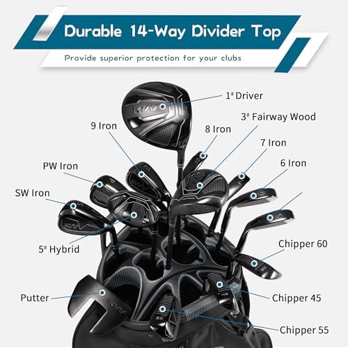 KVV Top-Moded Organizer Cart Bag, Premium Silent Golf Bag with Dual Handles, 14 Club Locking Slots for Men