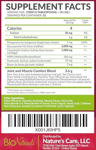Liquid Glucosamine Chondroitin MSM Pharmaceutical Grade Supplement with Hyaluronic Acid – Maximum Strength Joint Support - 32 fl oz