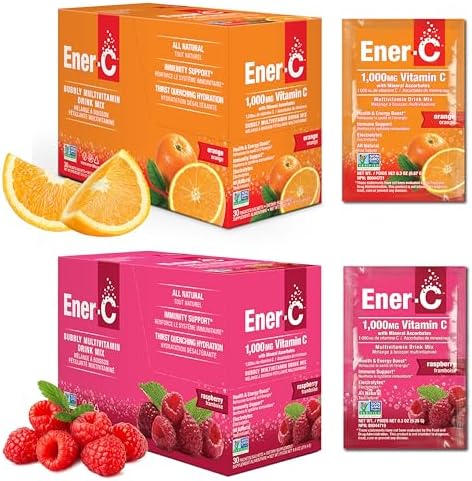Ener-C Multivitamin Drink Mix, Electrolytes Powder - Raspberry, 30 Count | Vitamin Packets for Water, Vitamin Drink Mix, Hydration Liquid Mix, Immune Booster for Adults, Healthy Energy