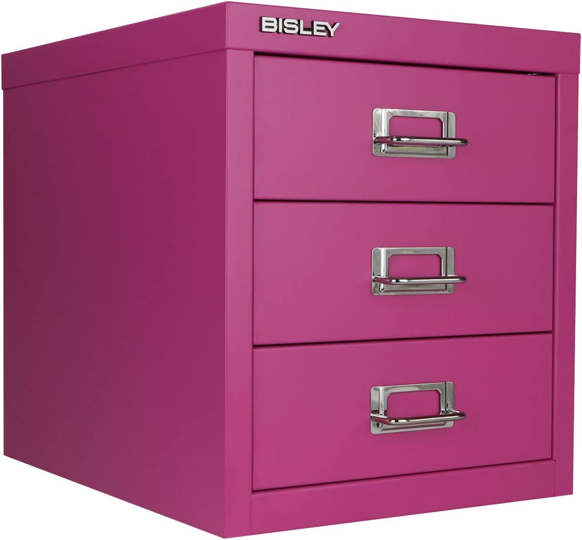 5-Drawer Steel MultiDrawer Cabinet - Orange, by Bisley | Chrome Pull Handles with Label Holders, Powder-Coated Steel, Removable Drawers, Desktop Storage, Labels Included