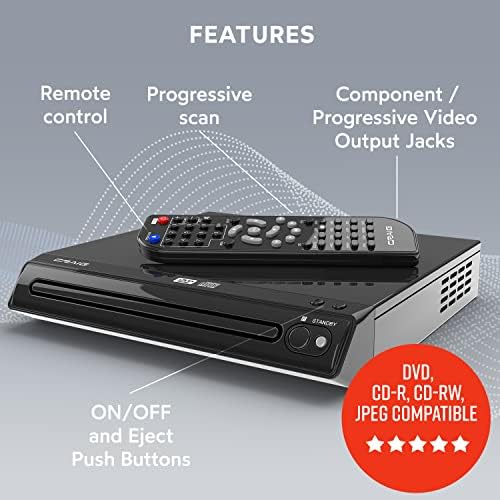 Craig CVD401A Compact HDMI DVD Player with Remote in Black | Compatible with DVD-R/DVD-RW/JPEG/CD-R/CD-R/CD | Progressive Scan | Up-Convert to 1080p |