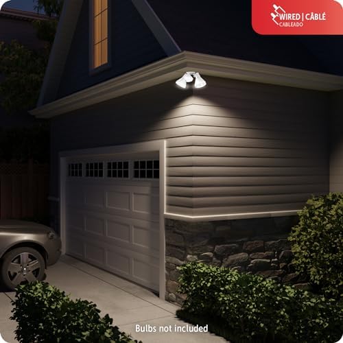 Globe Electric 17000273 180-Degree 240 W Twin Head White Hardwired Motion Sensor Security Flood Light, Spotlight, Outdoor, Outside House Lights