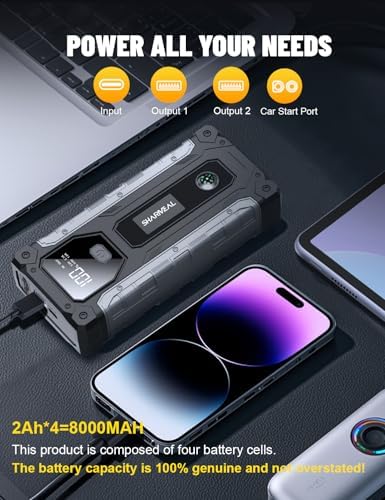 Sharmeal Car Battery Jump Starter 7000A, Jump Starter Battery Pack for All Gas and 12.0L Diesel, 12V Portable Jump Box with LED Light