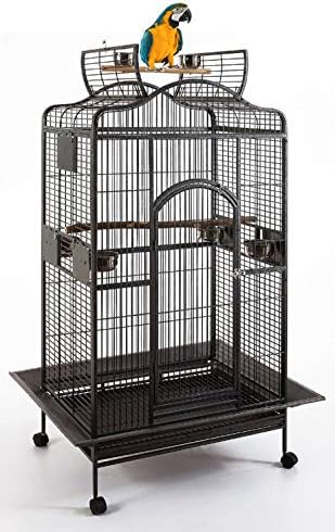Extra Large Wrought Iron Open/Close Play Top Bird Parrot Cage, Include Metal Seed Guard Solid Metal Feeder Nest Doors Overall Dimensions: 35.25" Wx29.5"x62"H(with Seed Skirt)