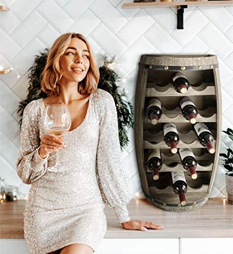 CoTa Global Alexander Wooden Barrel Wine Rack - 18 Bottles Wine Storage Rack, Wooden Rack Free Standing, Liquor Bar Shelf, Rustic Bottle Holder
