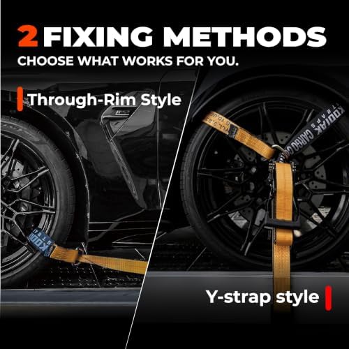 Adjustable Vehicle Tire Tie Down Straps Kit– 4pk Heavy Duty Tire Straps with Snap Hooks 10