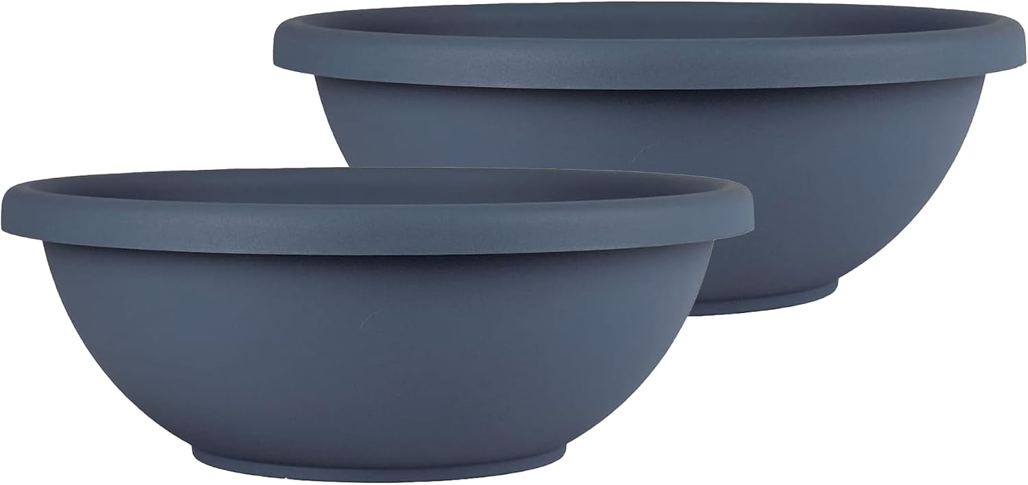 The HC Companies Shallow Planter with Drainage - Contemporary Garden Bowl Planter for Flowers, Herbs & More - Round Succulent Planter Pot for Indoors and Outdoors (20" Clay, Pack of 1)