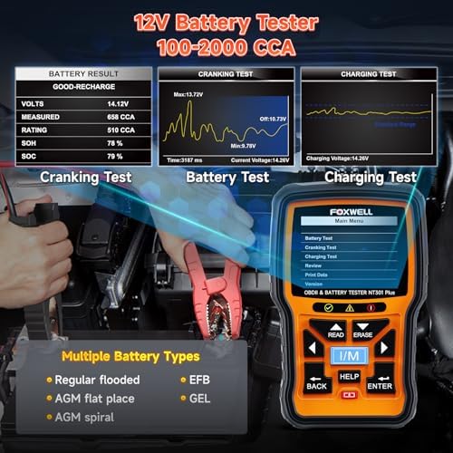 FOXWELL NT301 Plus 2 IN1 OBD2 Scanner Battery Tester with Storage Case Code Reader Scan Tool
