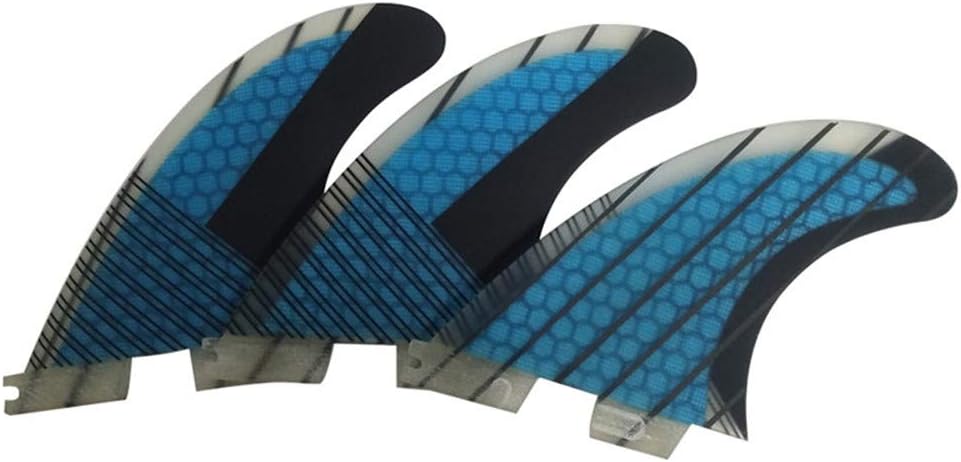 TOPWAYS Fiberglass+Honeycomb Surfboard Fin (3) Glass Flex Thruster Surf Fin Set (Double Tabs II Plug Style G5 Size) - Tri Fin Thruster Set Surfboard