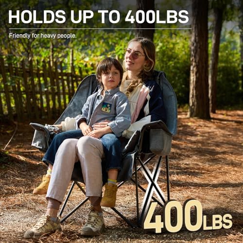EVER ADVANCED XL Camping Chair with Detachable Cushion Supports 400LBS Grey