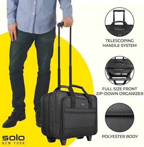 Solo New York Rolling Case with Wheels - Roller Laptop Bag, Wheeled Briefcase for Women & Men, Carry On Size for Travel