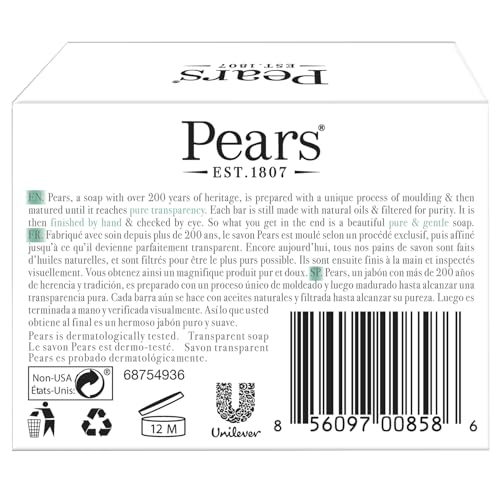 Pears Soap, Pure & Gentle with Lemon Flower Extract, 3-Pack – Transparent Green Glycerin Soap for Radiant, Glowing Skin, 4.4 Oz Ea