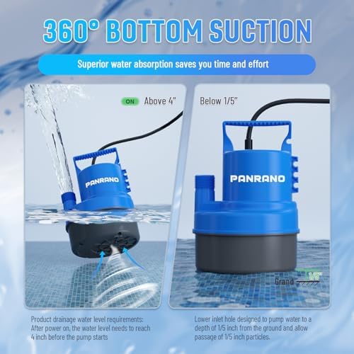 1/3 HP Submersible Water Pump 2000 GPH Portable Small Sump Pump For Pool Cover, Basements, Puddles