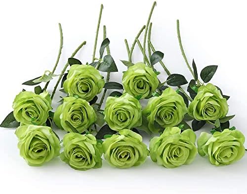 12 PCS Artificial Flowers Roses Silk Flowers Fake Long Stem Artificial Roses for Home Wedding Decorations (Yellow)