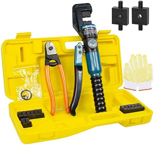 BLIKA 10 Ton Hydraulic Crimping Tool and Cable Cutter, Hydraulic Wire Battery Cable Lug Terminal Crimper Crimping Tool with 11 Dies