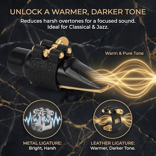 Leather Alto Saxophone Ligature Adjustable Single-Screw Fastener | for E-Flat Alto Sax Mouthpieces - Professional Woodwind Accessory for Warmer Tone